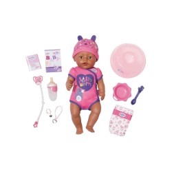 Κούκλα με αξεσουάρ Baby born απαλό δέρμα καφέ μάτια 43εκ