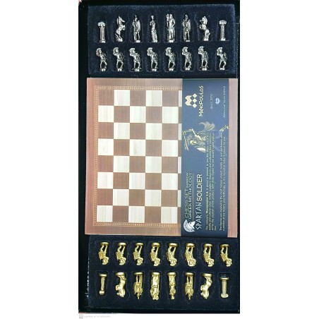 Manopoulos Χειροποίητο Σετ Σκακιού - Σπαρτιάτης πολεμιστής, χρυσό και ασήμι Σκακιέρα 20 cm