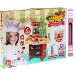 ΠΑΙΧΝΙΔΟΛΑΜΠΑΔΑ Παιδική Κουζίνα Chef Κουζίνα Μπαταρίας με Βρύση για 3+ Ετών 31τμχ