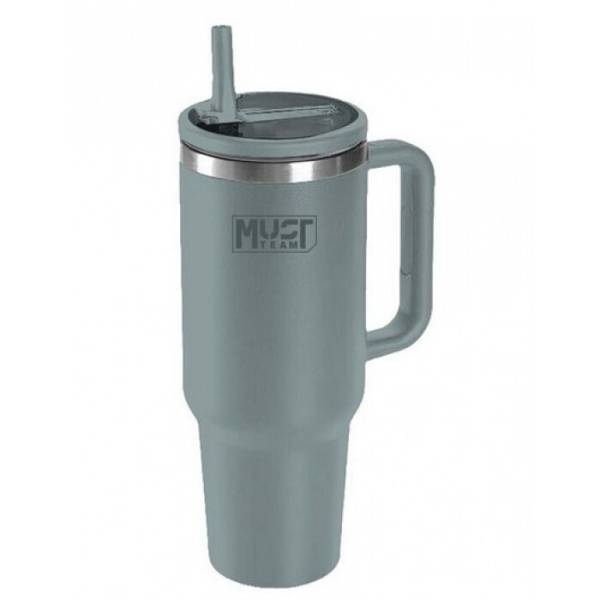 MUST Ποτήρι Ανοξείδωτο Θερμός 1.200ml Με Καλαμάκι 14,6x27Εκ Πράσινο Must Team