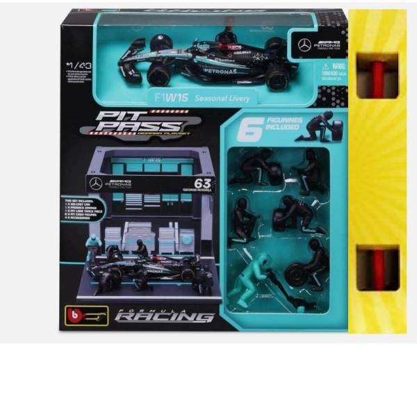 Παιχνιδολαμπάδα Bburago Formula 1 1:43 F1 Mercedes Amg W15 2024 Pit Pass Diorama Georg