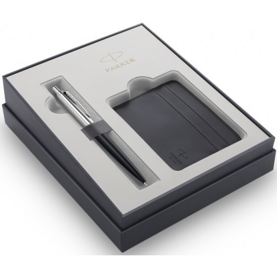 Σετ Jotter Parker XL Matte Black CT με δερμάτινη θήκη καρτών