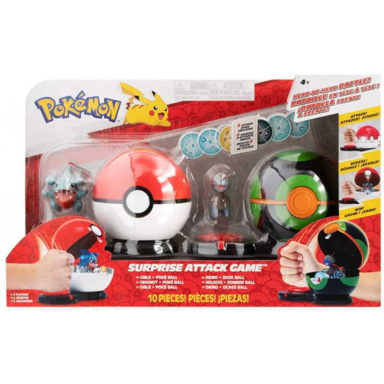 Jazwares Pokemon Παιχνίδι Pokemon Surprise Attack Gible With Poke Ball Vs. Deino με τη μπάλα του σούρουπο